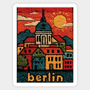 Berlin Germany Vintage Embroidered Travel Poster | Retro German Cityscape Souvenir Sticker